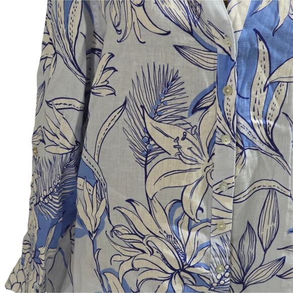 Halston Blue and White Tropical Floral 100 % Linen Button Down Shirt Plus Sz‎ 2X - Picture 5 of 8